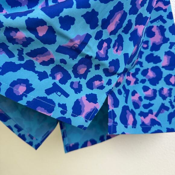 Retro Rifle Shirt Mens Medium Blue Leopard Short Sleeve Button Up Stretch NWT - Picture 12 of 14